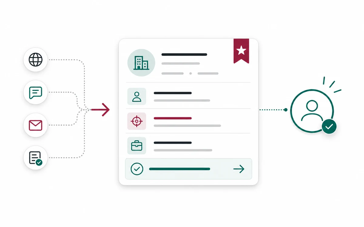Illustration of customer messages becoming a qualified lead handoff for a team member.